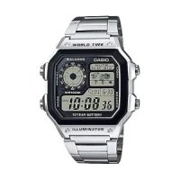 카시오 CASIO 월드타임 World Time 디지털 손목시계 남성 메탈 밴드 고급 데일리 심플 AE1200WHD1AV