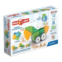 GEOMAG Swiss-Made MagiCube 13피스 자석 모양 바퀴 조립 세트 자동차 캐릭터 1- 쌓기 블록 STEM 교