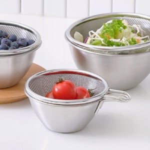 리본제이 스테인리스 뉴 미니 숏핸들 믹싱볼 채반 세트 11cm / 350ml 과일 야채 바구니 채망 계량컵
