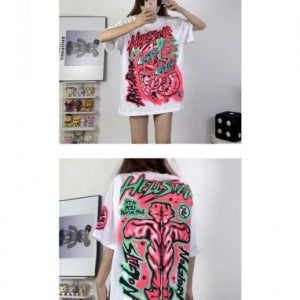 Hellstar No Guts No Glory 그래피티 프린팅 라운드 반팔 티셔츠 [스트릿 편집샵 람스]