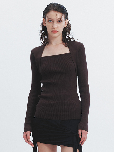 [해브레스] MODAL BLEND SQUARE NECK KNIT TOP BROWN