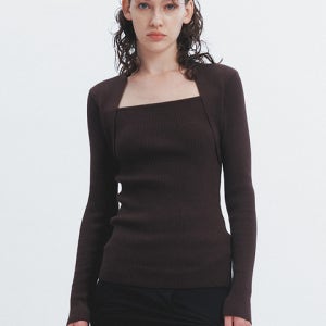 [해브레스] MODAL BLEND SQUARE NECK KNIT TOP BROWN
