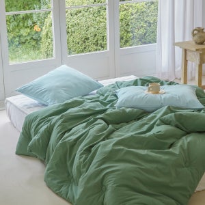 디어나잇 가든 그린 60수 고밀도 워싱 솔리드 차렵 원클릭 풀세트(SS)(Q)