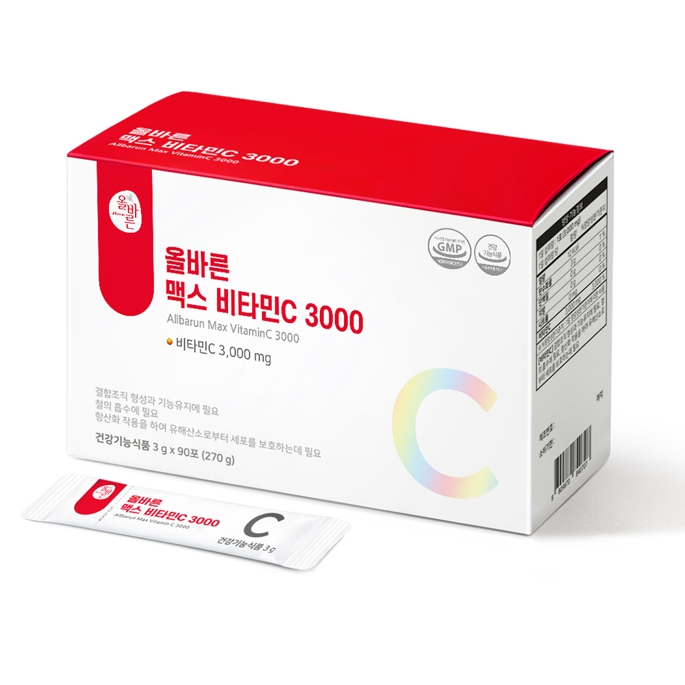 ALLBARUN 올바른 맥스 <b>비타민C</b> 3000 3g x 90포