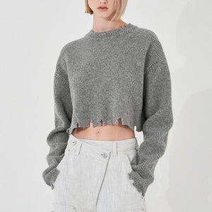 시스템 울 블렌드 디스트로이드 니트 탑