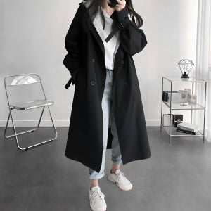 오버핏 빅사이즈 더블버튼 롱 트렌치 코트 117cm 블랙