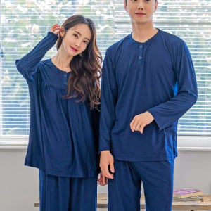 [에이원] [SET] 커플 피치기모 라운드 상하 잠옷 피치기모 라운드세트