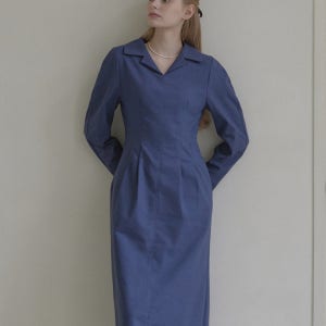 논로컬 자넷 볼륨 슬리브 드레스 - 딥 블루