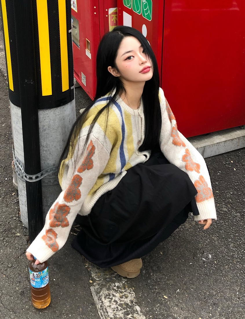 벌키 브러쉬 플라워 가디건 YELLOW