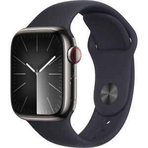 Apple 애플워치 9 GPS+Cellular  41mm  스테인리스 스틸  그래파이트 / 미드나이트 스포츠 밴드  S/M MRJ83KH/A