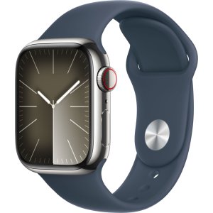 Apple 애플워치 9 GPS+Cellular  41mm  스테인리스 스틸  실버 / 스톰 블루 스포츠 밴드  M/L MRJ33KH/A
