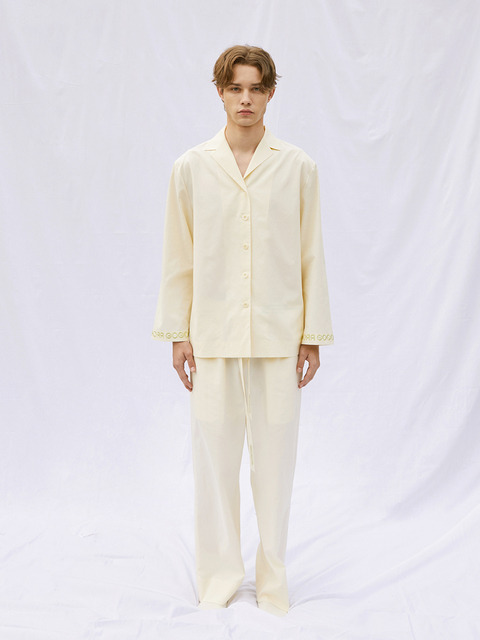 [고고르르] Chest Logo Pajama Long Set _ Cream