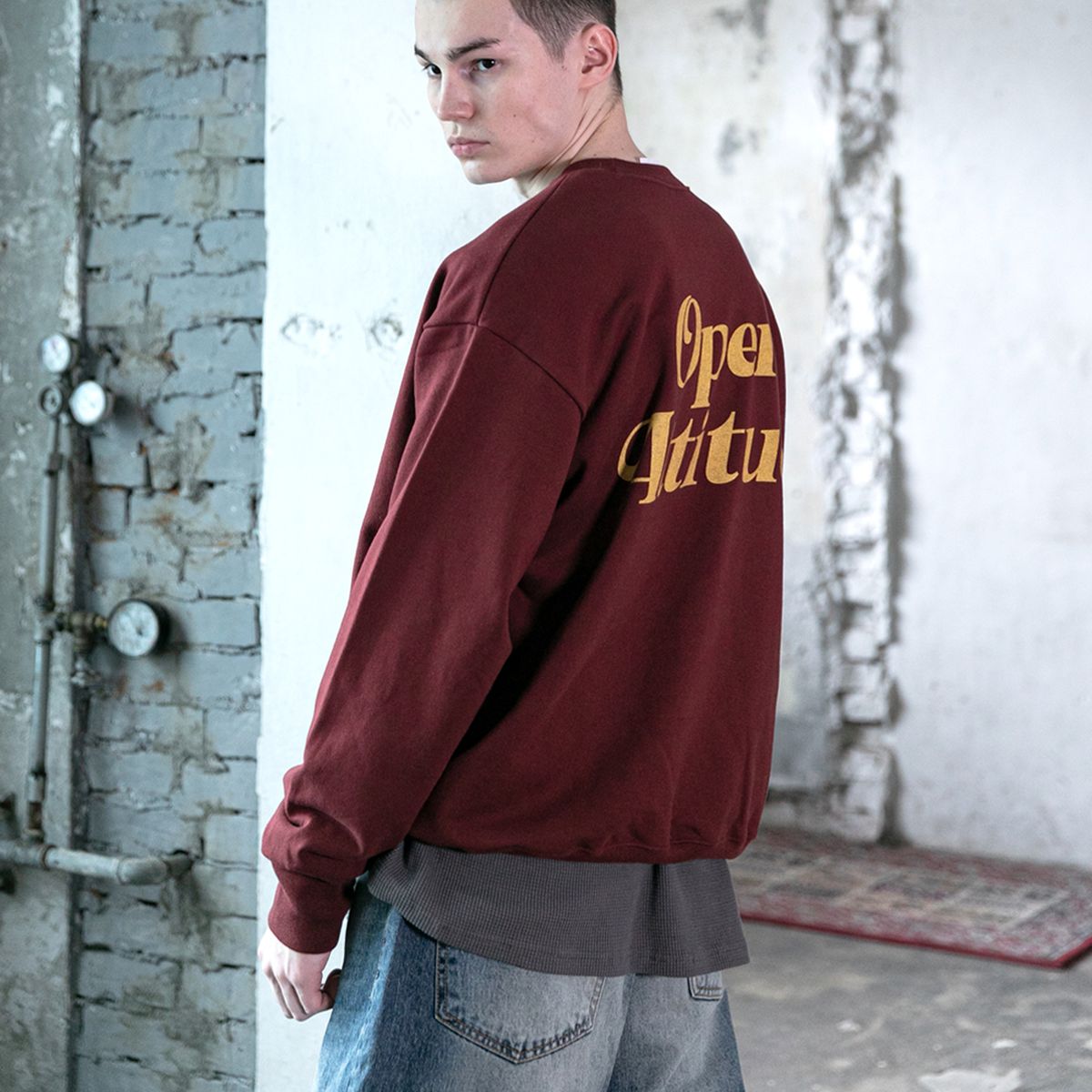 <b>OA</b> LOGO SWEAT SHIRTS-BURGUNDY O A 로고 스웨트셔츠-버건디