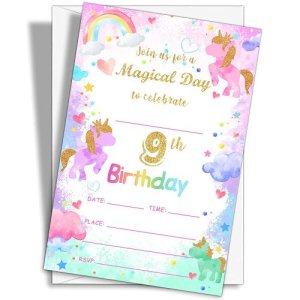 [아마존 공식]YQV 9번째 생일 파티 초대장, 20개 마법의 날 생일 파티 초대장 봉투 포함-HBYQK-B14
