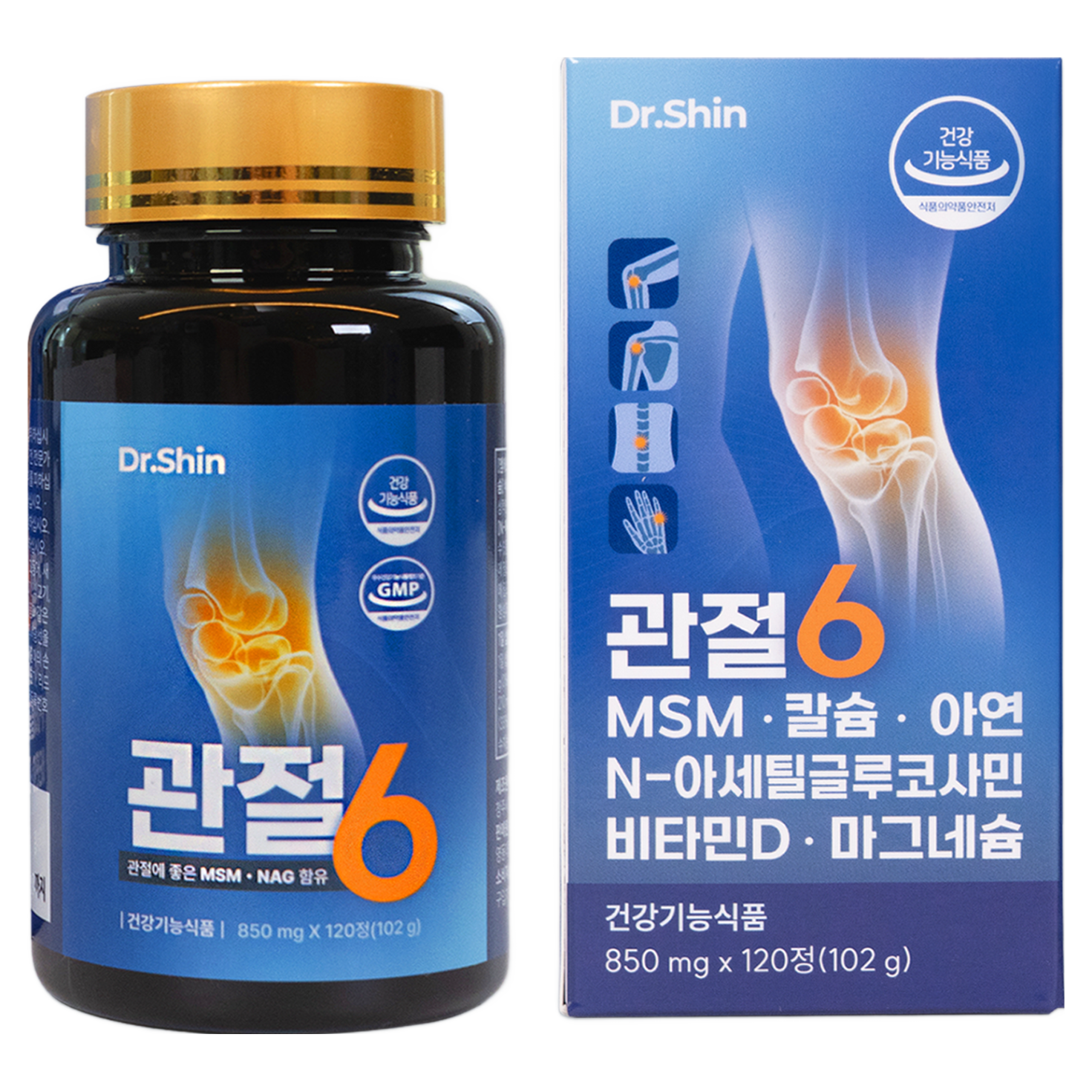 닥터신 관절6 뼈 근육 관절 건강 6in1 영양제 MSM NAG 비타민D 칼슘 마그네슘 <b>아연</b>  120정  1개
