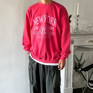 남자 봄 가을 오버핏 피그먼트 1991뉴욕 빅 나염 맨투맨 티셔츠 3 Color 95 105