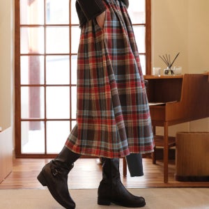 클립 피치기모 체크 스커트[겨울 스커트,롱 스커트,밴딩,플레어 스커트]