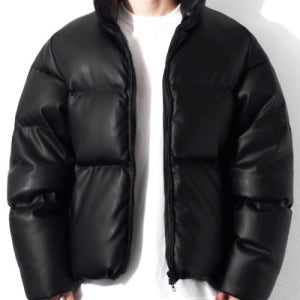 [큐티에잇 가먼츠] TL Synthetic Leather Duck Down Short Padding (Black) Q4WMJK001LBK