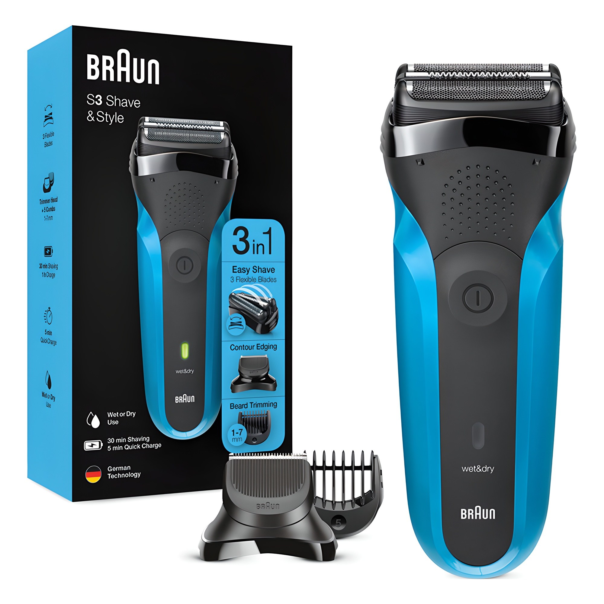 BRAUN 시리즈 3 전기면도기 310BT Blue  충전식 전동 면도기 휴대용 수염 깎이 셰이빙 셰이브 세이빙 쉐이브 자동 여행용