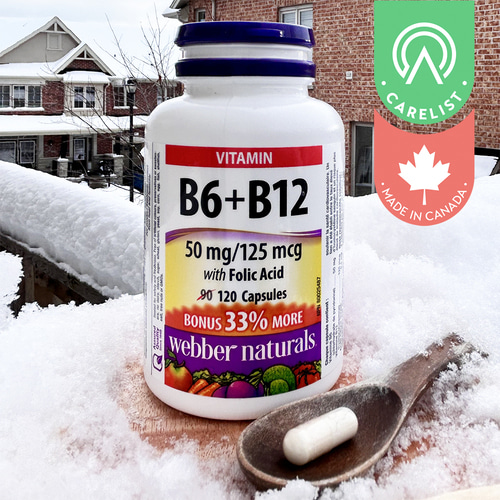 캐나다 웨버 <b>네츄럴</b> 비타민 B6 B12 <b>엽산</b> 50mg 120캡슐 2개월분 / <b>케어</b>리스트  1개  120정