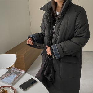 체크안감카라롱패딩자켓