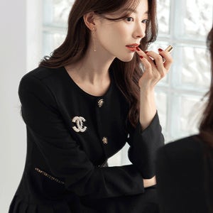 디몬 프린지 포켓 포인트 플리츠 원피스