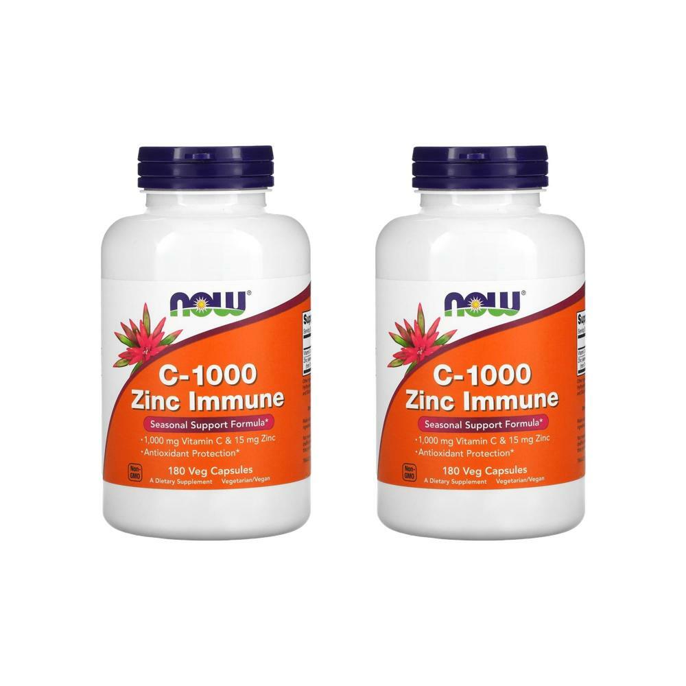 [해외직구]나우푸드 비타민<b>C-1000 징크</b> 아연 아임뮨 <b>15</b>mg 180베지캡슐 2팩 NOW Foods <b>C-1000</b> Zinc Immune 1