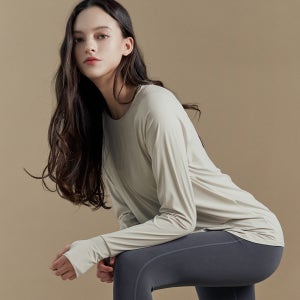 여자 무브 라이트 여름 티셔츠 그레이아이보리 롱티