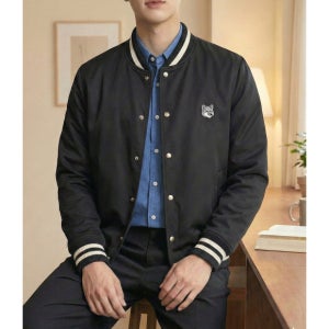 메종키츠네 추가생산 TEDDY BLOUSON IN COTTON SATIN WITH GREY FOX HEAD PATCH (LM02233WW0093-P199) (테디 블루종 인 코튼 