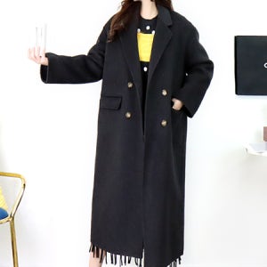 럭셔리 뉴욕 블랙 박시한 오버핏 더블버튼울 100% 롱 코트[카라 단추 포켓 루즈핏 박스 뒷트임 모직 긴 겨울오버사이즈 고급 브랜드 아우터 겉옷 외투 아웃터 명품보세 데일리 여행룩