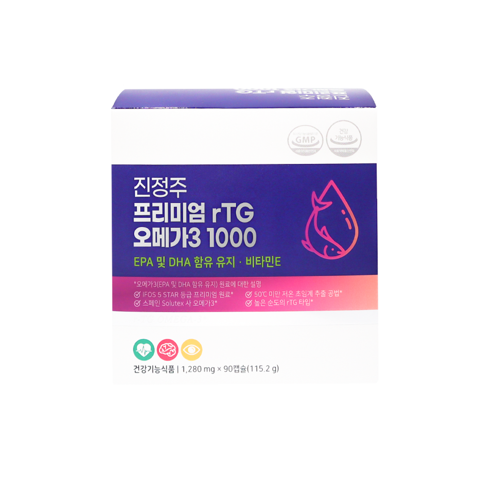 진정주 프리미엄 rTG <b>오메가3</b> 1000 90캡슐 1박스 <b>진약사몰</b>  90정  1개