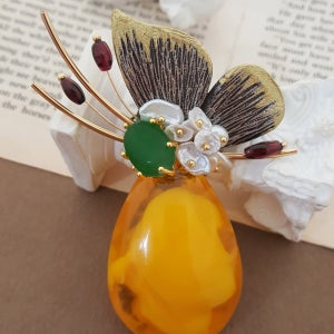 앤틱 나비시리즈 1 - 호박 가넷진주 브로치 6166G, 파파니 (papani)