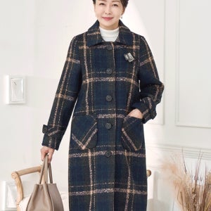 오무버롱체크울코트