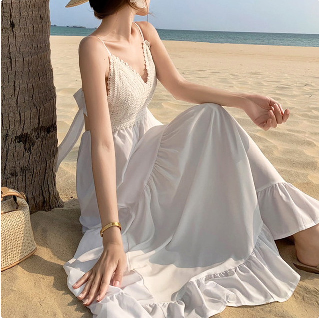 허리잘록원피스 몰디브 니트탑 롱원피스 휴가지 가슴파인 휴가철 속치마 원피스
