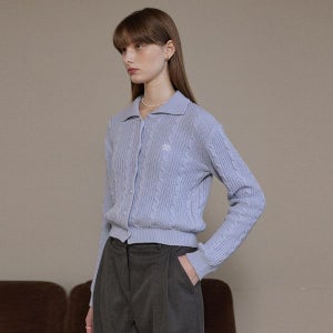 [어다울] Point AD embroidery twist cardigan - sora