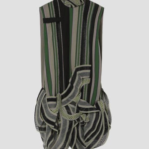 마메 쿠로구치 카키 토르숑 레이스 스트라이프 슬리브리스 드레스 MM23FW-DR036