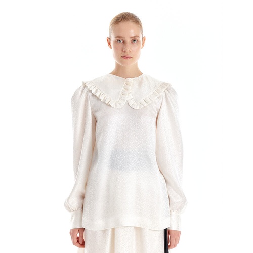 [잉크] URINCE Frilled Collar Silk Blouse - Ivory