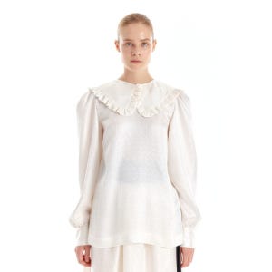 [잉크] URINCE Frilled Collar Silk Blouse - Ivory