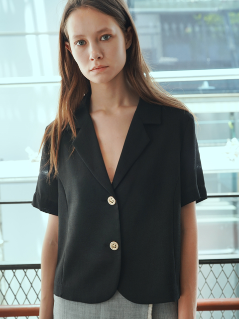 데미지니모닉 진주 크롭 반팔 자켓 Pearl Crop Short sleeve JK