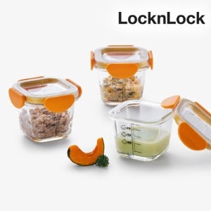 락앤락 바로한끼 더 안심 이유식 용기 260ml 3P 정사각 (오렌지) 냉동밥 보관 소분 내열유리 통 LLG510S3