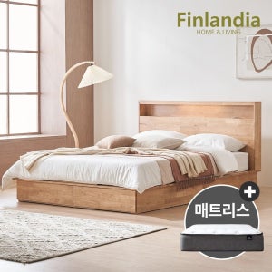 [롯데백화점] 핀란디아 넬슨 LED 원목 평상형 침대 퀸Q+24포켓매트리스 LE1215587031