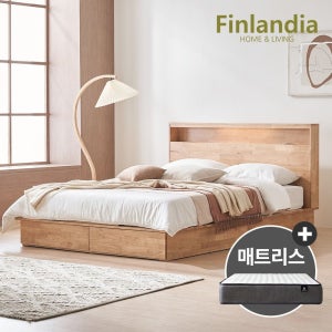 [롯데백화점] 핀란디아 넬슨 LED 원목 평상형 침대 퀸Q+21포켓매트리스 LE1215586970