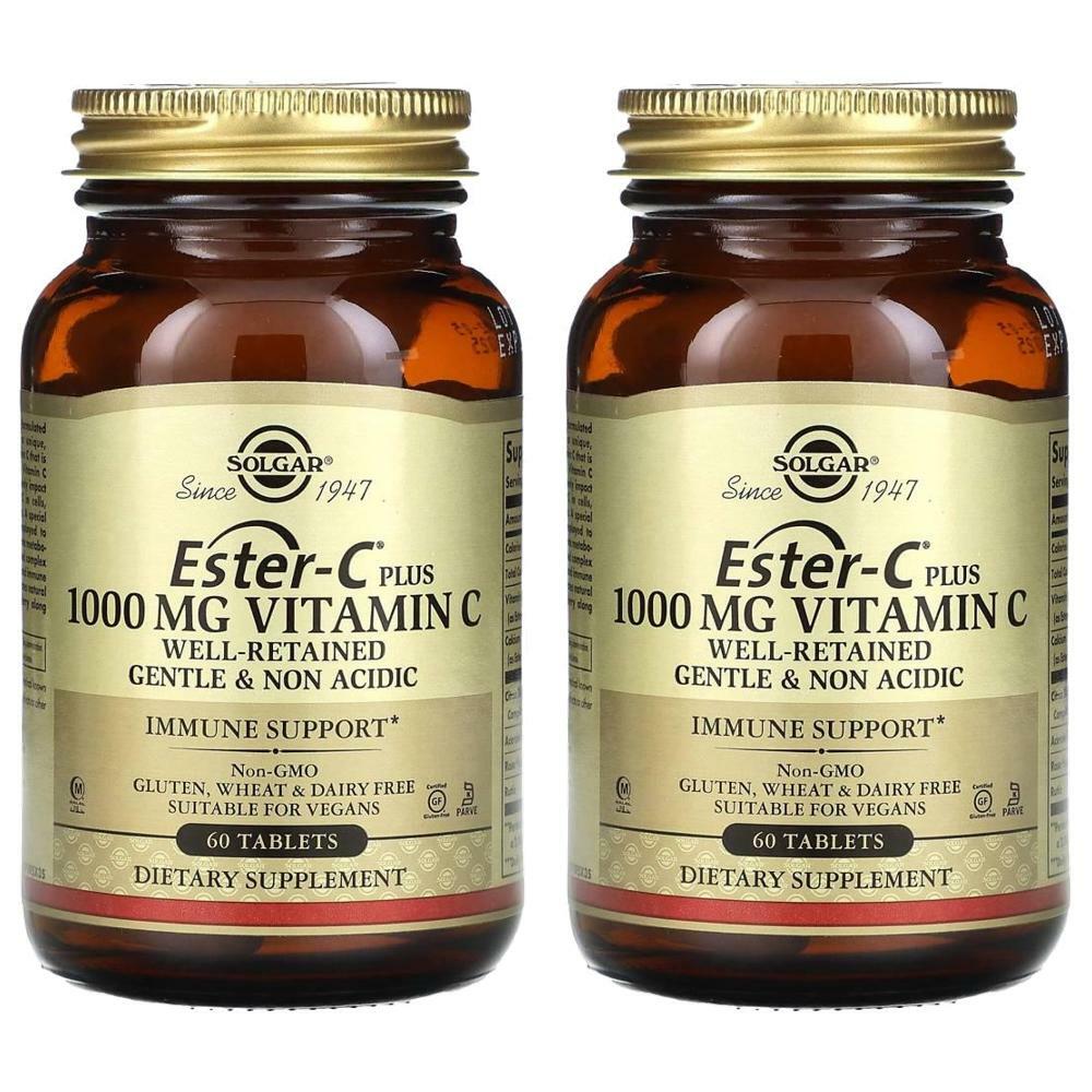 <b>해외</b>배송 Solgar 솔가 <b>에스터</b><b>C 플러스</b> <b>비타민C</b> <b>1000mg</b> 60정 2개 Ester-<b>C</b>