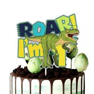 ChienMin Glitter S Roar Dinosaur I M 7 케이크 토퍼 의 생일 파티 장식 쥬라기 공원 티렉스 7번째 데코