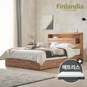 [롯데백화점] 핀란디아 넬슨 LED 원목 수납침대 퀸Q+무중력메모리폼매트리스 LE1215602658