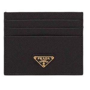 24SS 프라다 사피아노 레더 로고 카드 지갑 블랙 골드 1MC025 QHH F0002