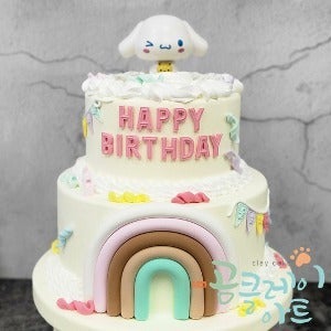 파티_2단_클레이케이크_유치원생일잔치 생크림 시나모롤 아이보리 모형케익 (28*21) no.719