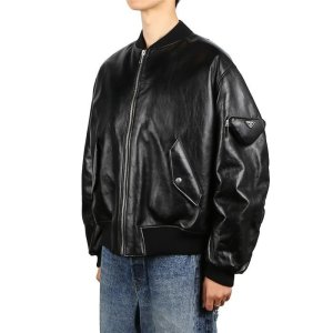 프라다 삼각포켓로고 나팔 레더 봄버 자켓 블랙 UPW399 1ZFE F0002
