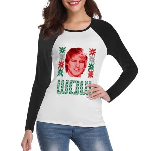 오웬 윌슨 크리스마스 긴팔 티셔츠  여성용 커스텀 티셔츠  재미있는 그래픽 티셔츠  귀여운 옷