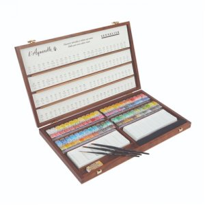 시넬리에 Wooden box 96색 (수채 고체케익 96색+도자기 팔레트+붓 3자루)